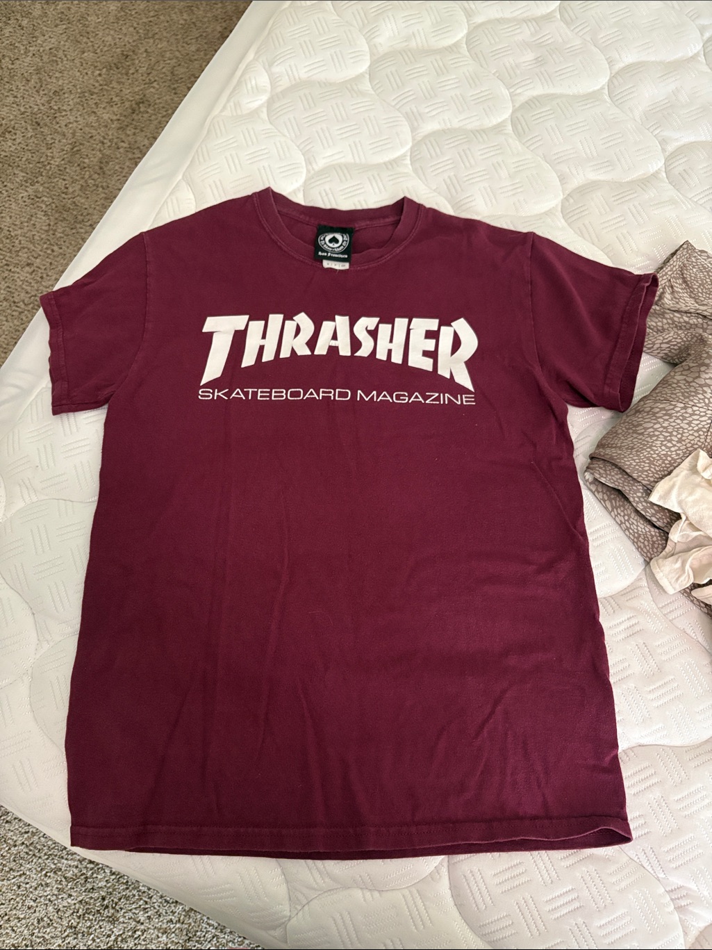 Thrasher Short-Sleeve Maroon Tee With White Logo